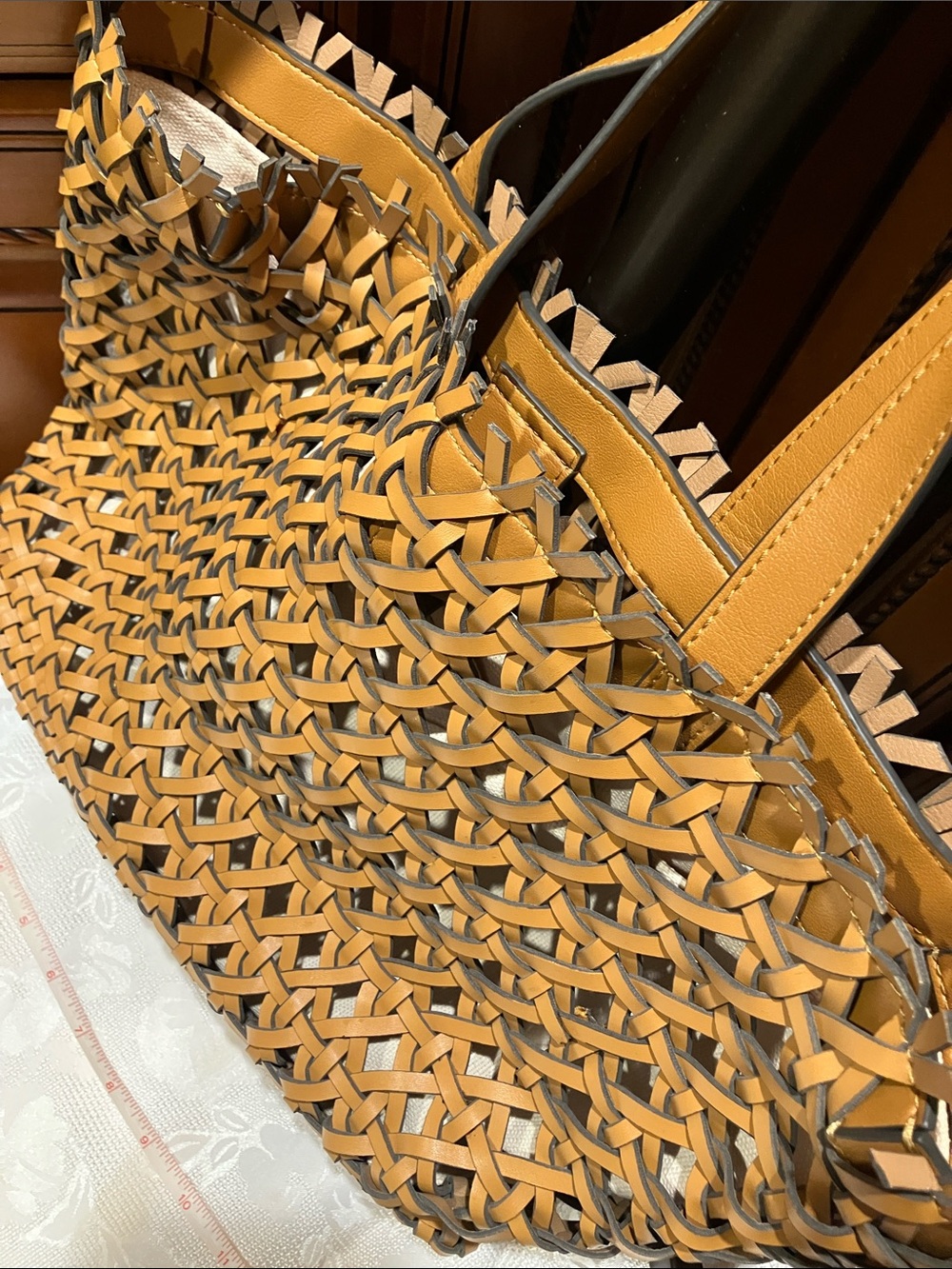 Woven Leather Tote Bag - Tan By Vince Camuto - Picture 3 of 11